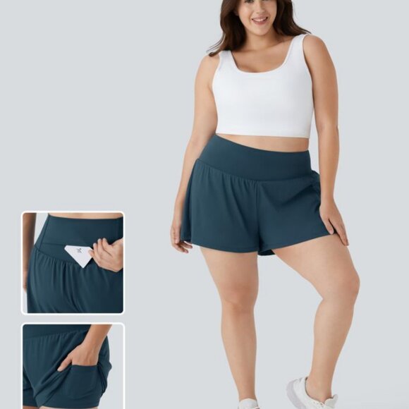 Halara Super High Waisted Pocket 2-in-1 Yoga Plus Shorts 4" Long Length 2X Blue - Picture 1 of 12